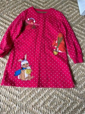 Mini Boden sweatshirt tunic top winter animals with pink red polka dots. 4-5